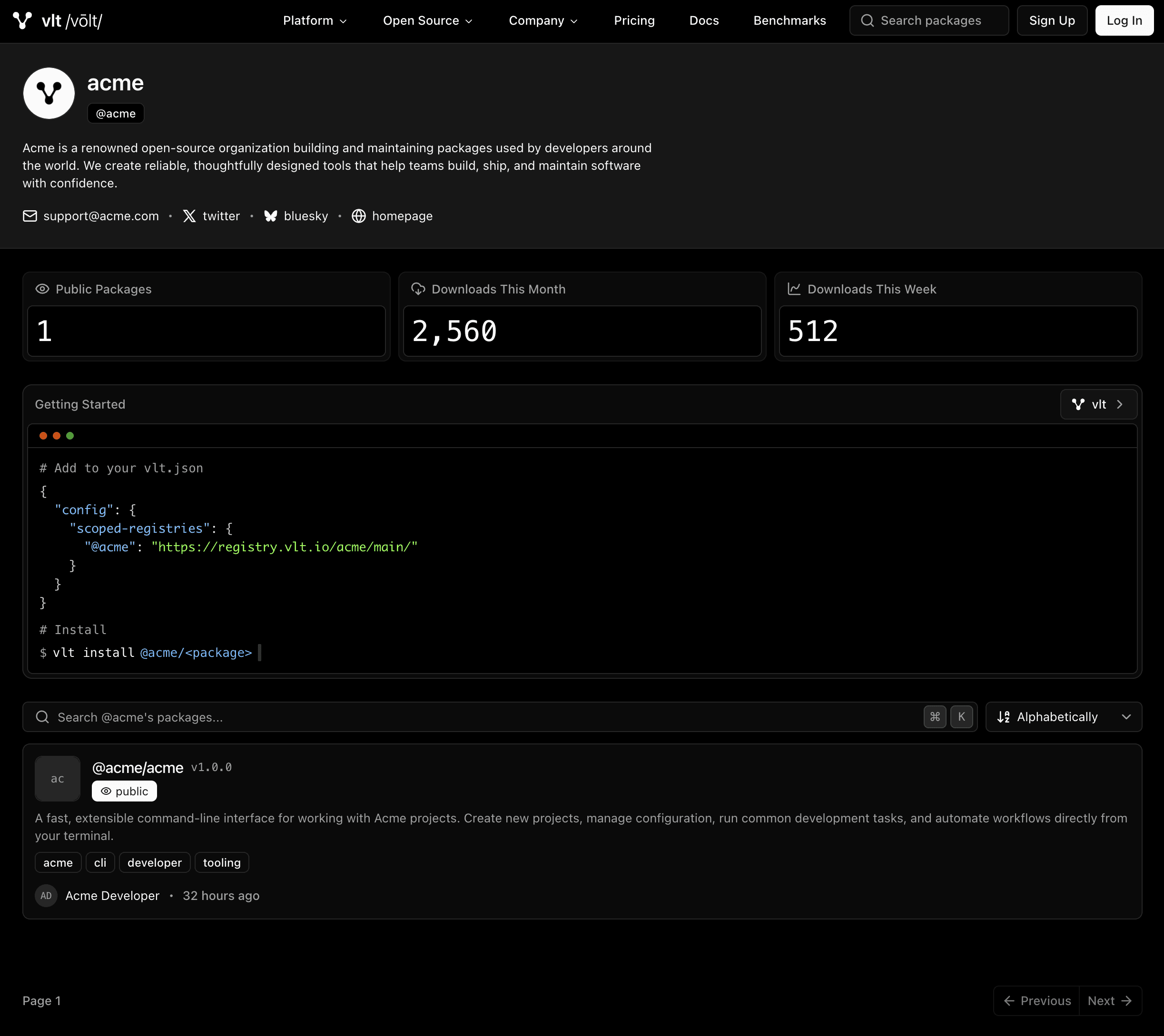 Profile of a demo account @acme