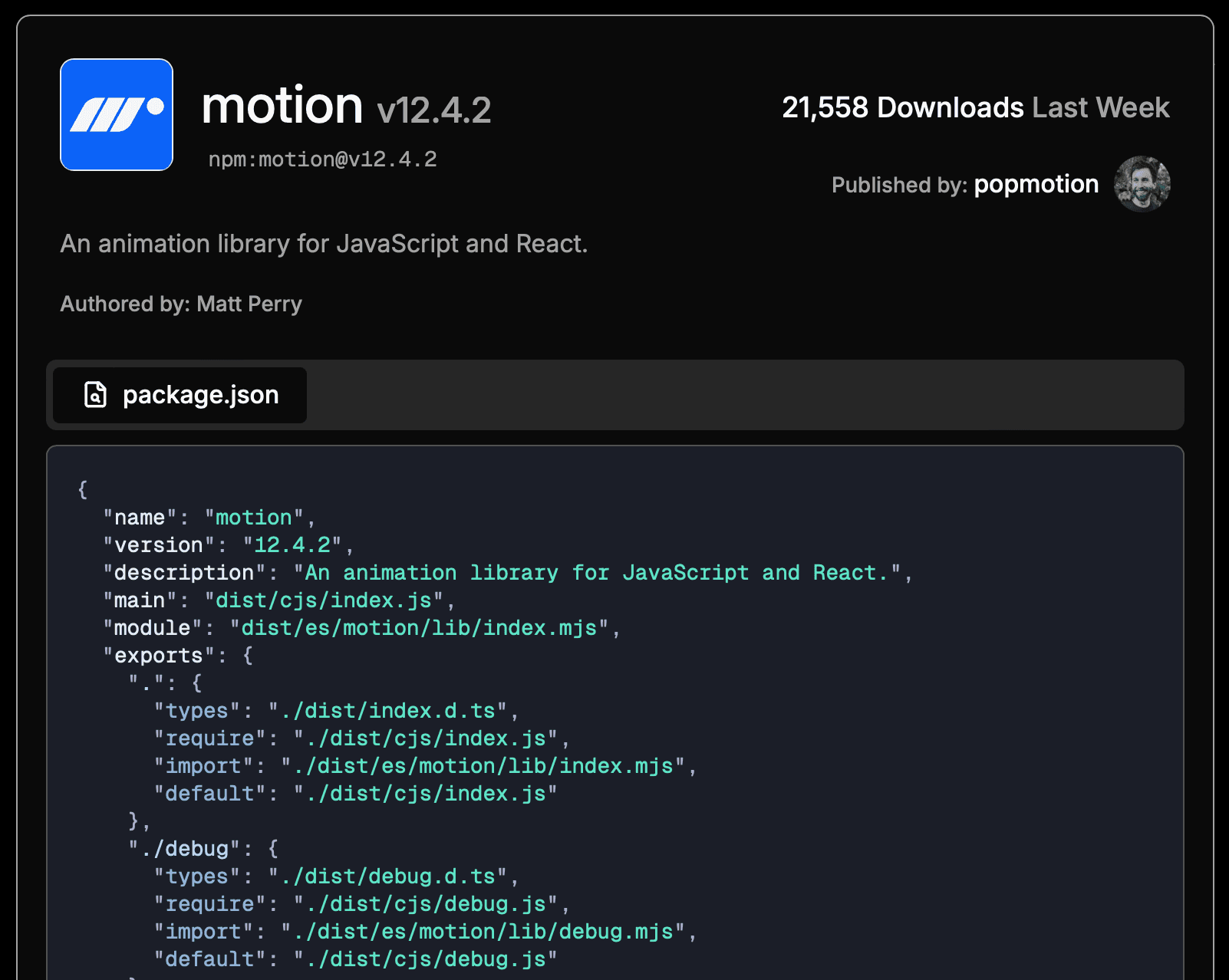 A screenshot of the gui showing metadata on a selected package